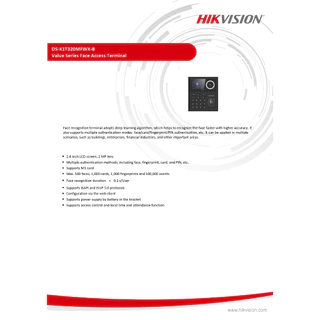 HIKVISION DS-K1T320MFWX เครื่องสแกนใบหน้า ลายนิ้วมือ และบัตร รับประกันสินค้า 3 ปี