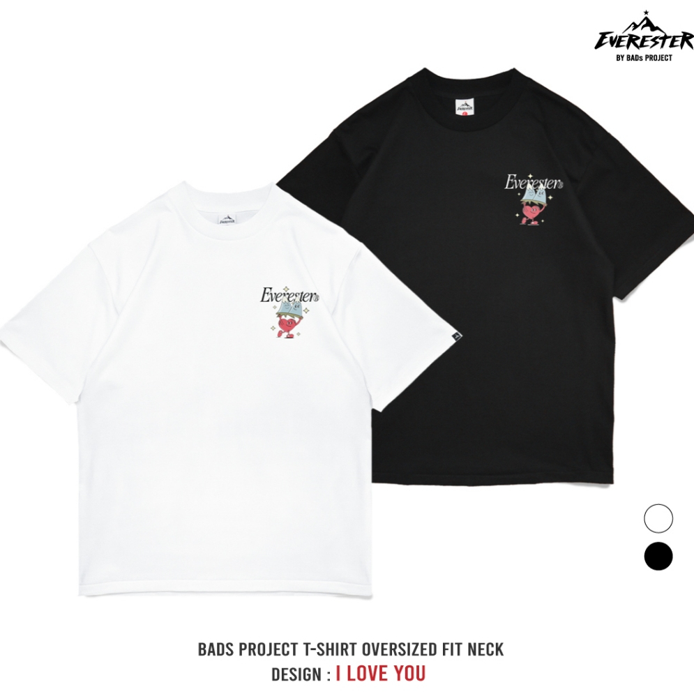 EVERESTER เสื้อลายหัวใจ LoVe เสื้อยืด Oversize คอฟิต สีดำ เสื้อยืดผู้ชาย เสื้อผ้าผู้ชาย EXP