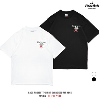 EVERESTER เสื้อลายหัวใจ LoVe เสื้อยืด Oversize คอฟิต สีดำ เส…