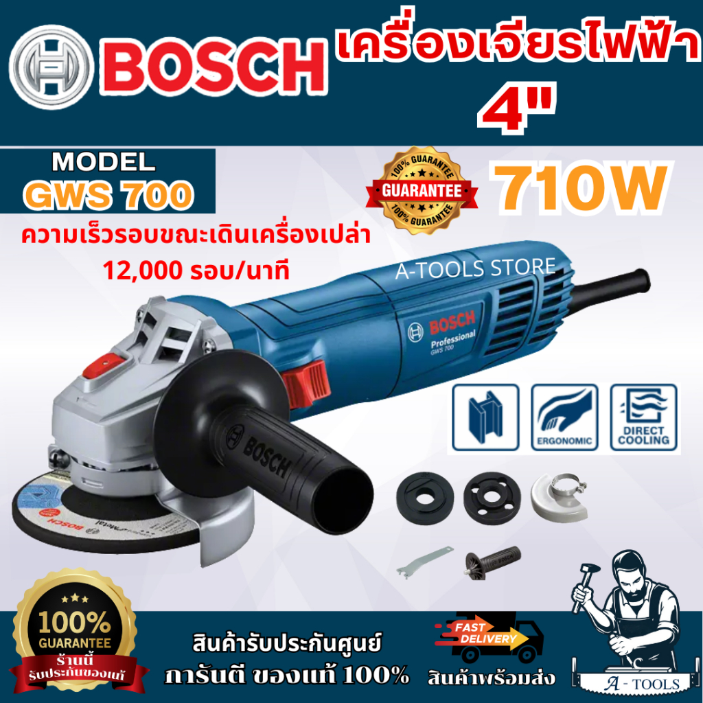 BOSCH เครื่องเจียร ไฟฟ้า 4นิ้ว บ๊อซ รุ่น GWS700 710วัตต์ 06013A31K0 ลูกหมู **ส่งเร็ว ของแท้100%**