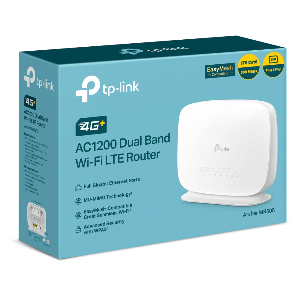 TP-Link เร้าเตอร์ใส่ซิม 4G+ Cat6 AC1200 Wireless Dual Band Gigabit Router รุ่น Archer MR505