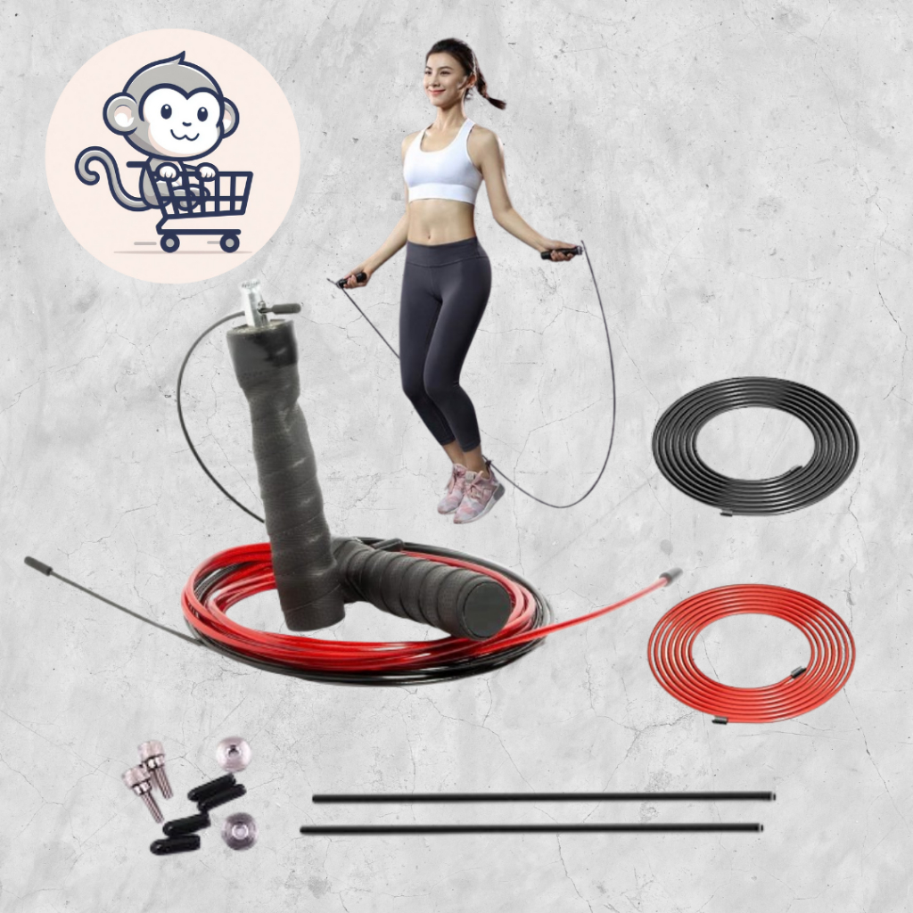 ปรับสายได้ ระบบลูกปืน ของแถมเยอะ เชือกกระโดดสายเคเบิล Speed rope กระชับหุ่น ลดไขมัน