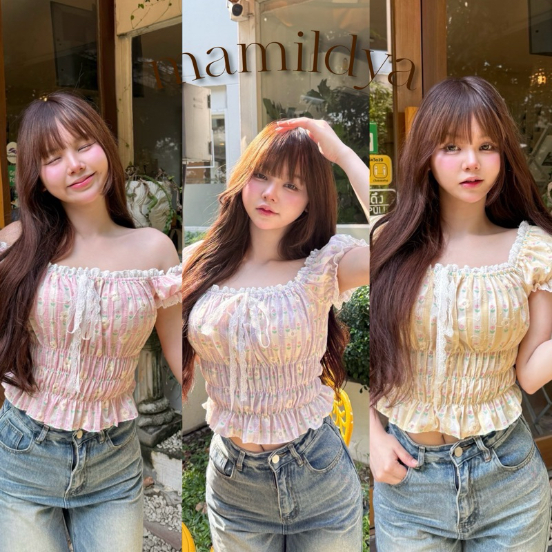 🌟Mamildya.shop🌟 เสื้อแขนตุ๊กตา ผ้าลูกไม้ฉลุ ใส่สบาย/M2-3 /NUSA-โบว์หวาน