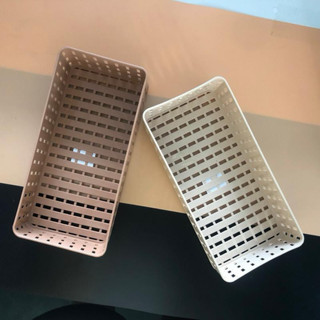 (ยกโหล 12 ชิ้น) ตระกร้าสีขาว-น้ำตาล ตระกร้า ยาว23.5 กว้าง 12…