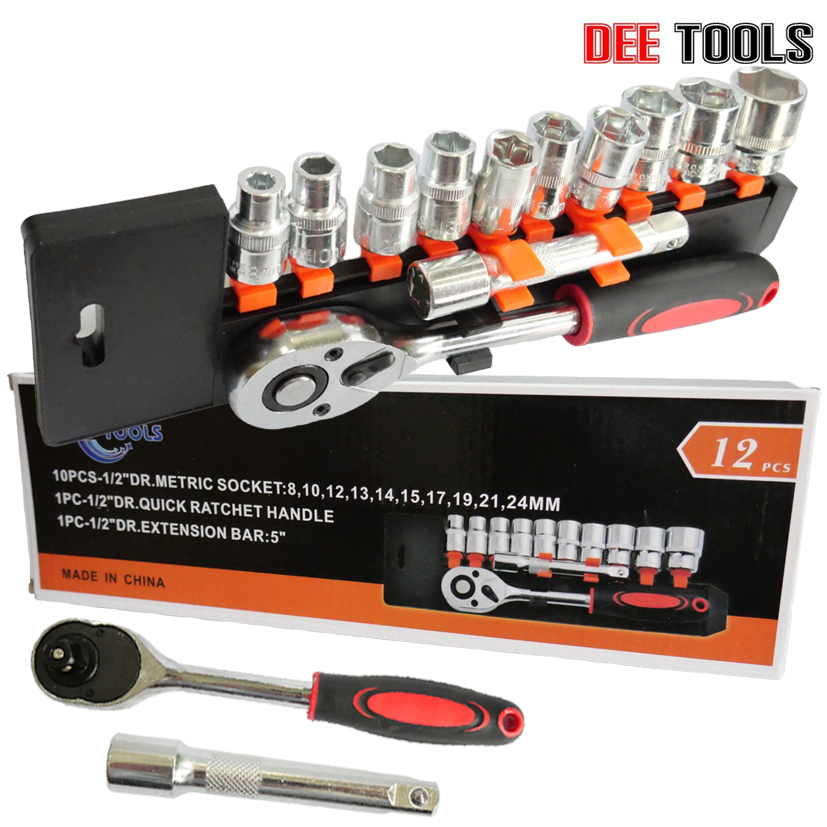 NEW TOOLS ชุดบล็อก ชุดประแจบล๊อค (เบอร์ 8-24 mm) 12 ชิ้น ขนาด 1/2 สินค้าเป็นเหล็กเกรด CR-V JAPAN BRA