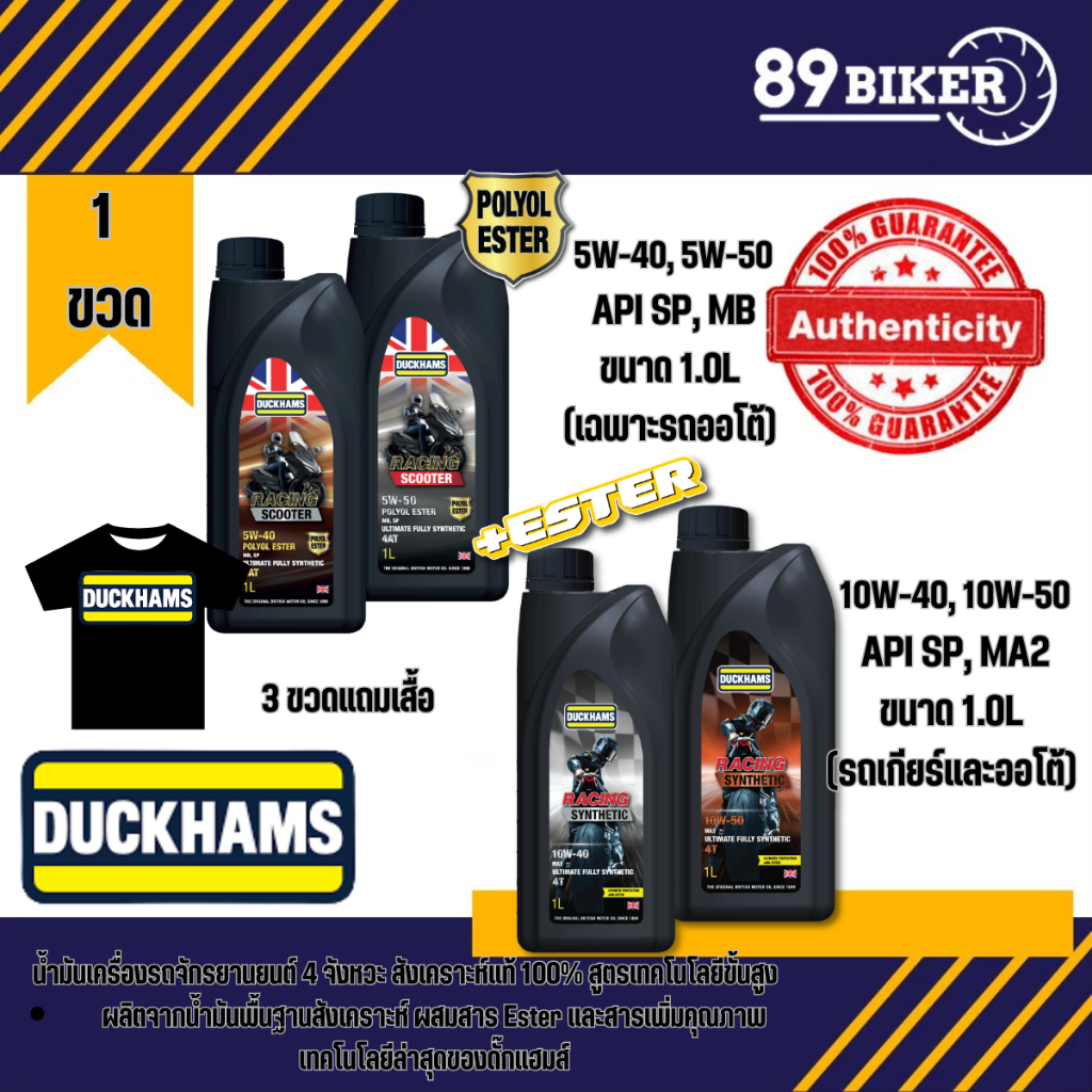 Duckhams Racing Synthetic 10w40 และ 10w50 ขนาด 1 ลิตร สังเคราะห์แท้ 100%