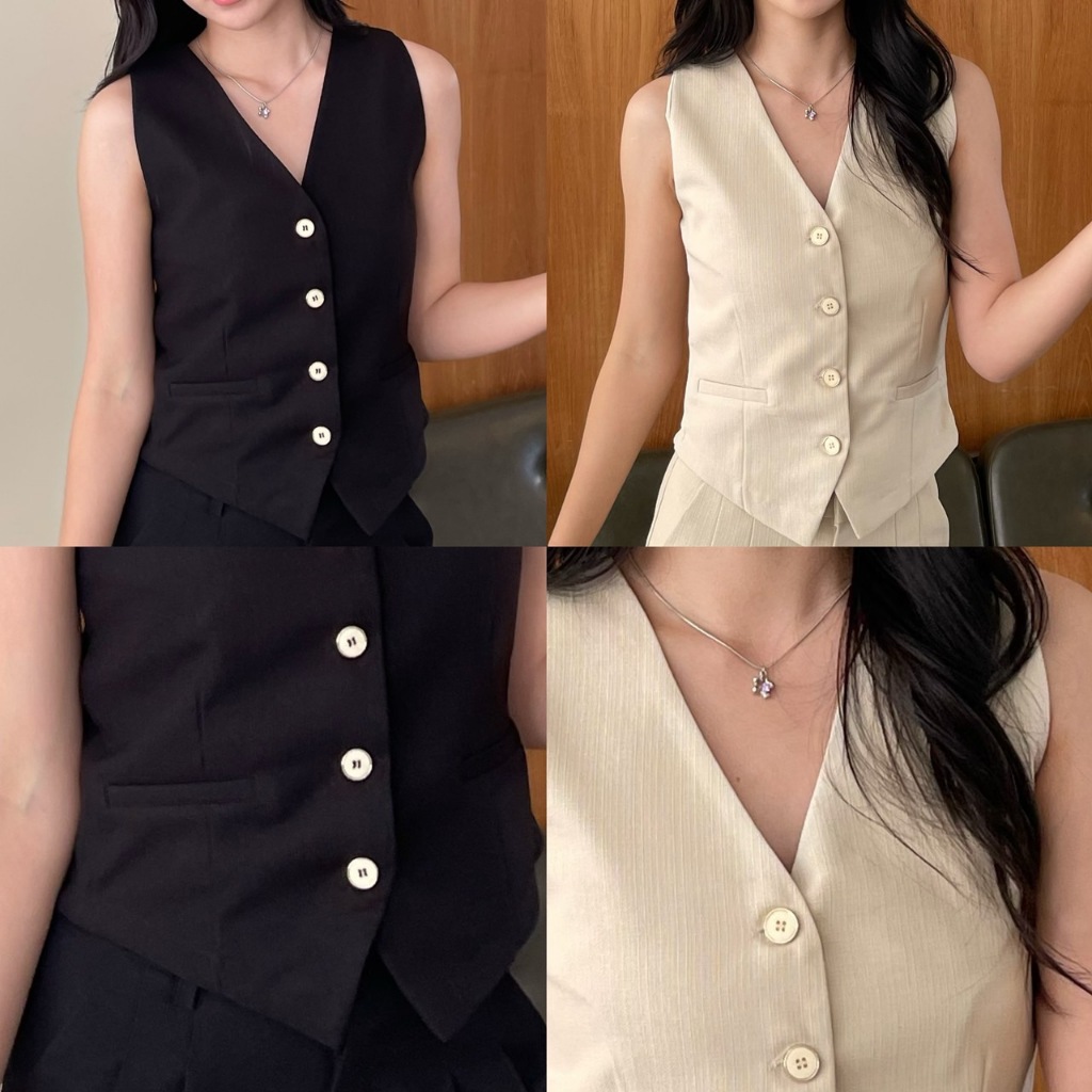 sunny vest-เสื้อกั๊กผ้าสลาฟหนา สไตล์ old money