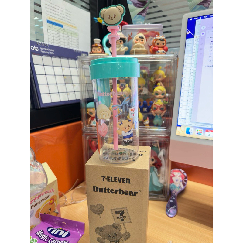 ใหม่!!แก้วหมีเนย7-11สีเขียว