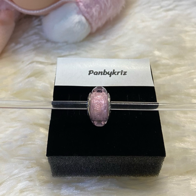 [พร้อมส่ง ของแท้ ] Faceted Pink Murano Glass Charm - มูชมพูกลิตเตอร์