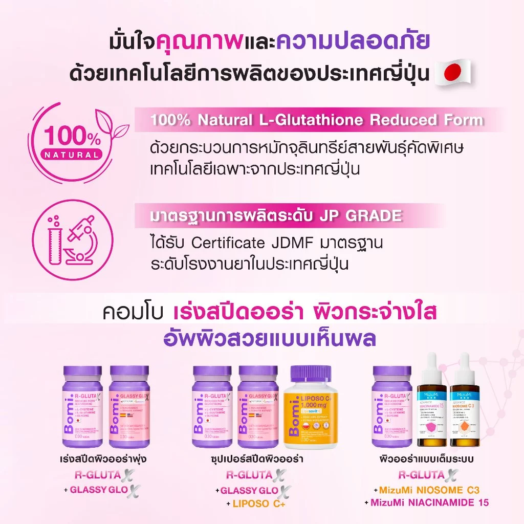 [สูตรผิวออร่า] Bomi R-Gluta X 30 Tablets โบมิ อาร์-กลูต้า เอ็กซ์ วิตามินผิวเข้มข้น แลดูผิวขาวสว่างใส ดุจเปิดไฟให้ผิว thumbnail 9