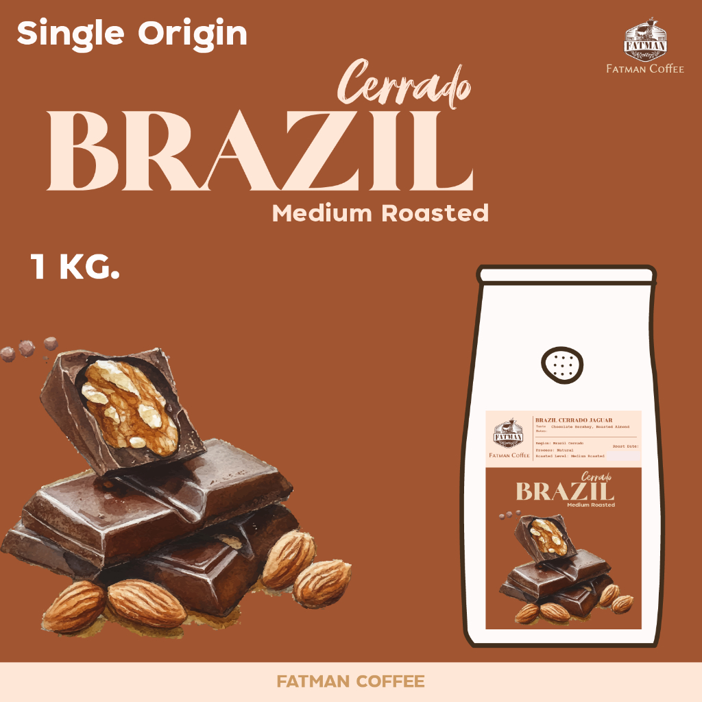 ราคาส่ง 1-3 Kg. เมล็ดกาแฟคั่วกลาง Brazil Cerrado Jaguar