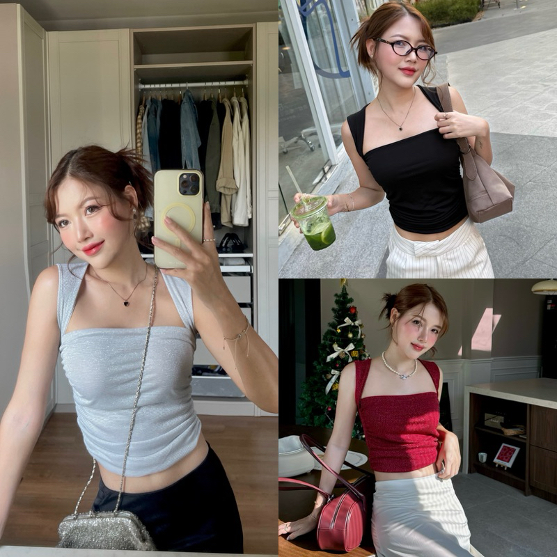 M103- เสื้อกล้ามเบสิค ผ้าGlitter จับย่นด้านข้าง ไม่โชว์หลัง