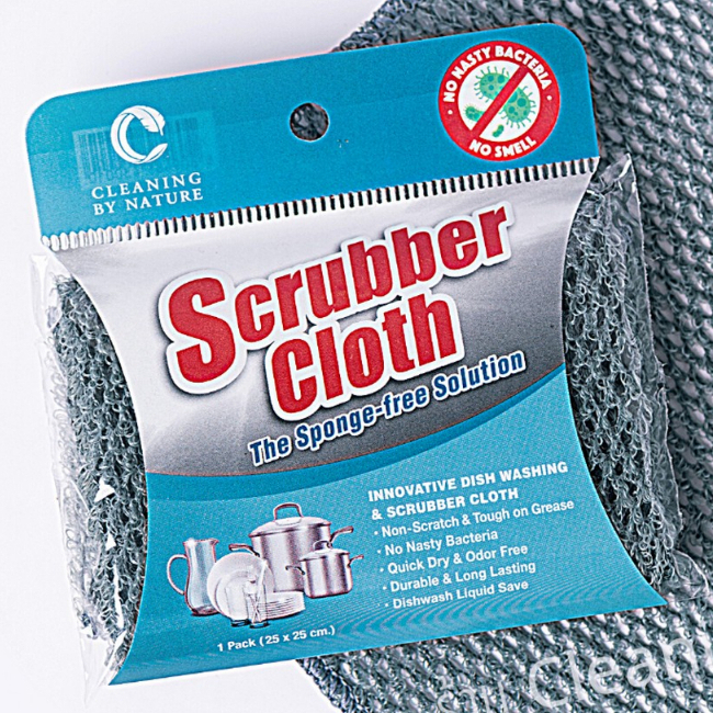 [พร้อมส่ง] ผ้าล้างจาน CLEANING BY NATURE SCRUBBER CLOTH 25x25 ซม. สีเทา ใช้งานได้ 2 ด้าน ตาข่าย ขจัด