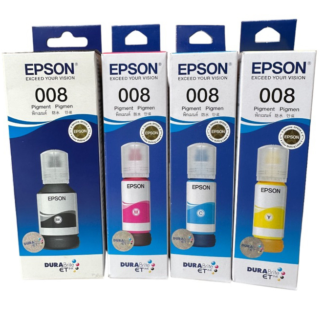 หมึก EPSON 008 ของแท้ ตัวเลือก 4 สี กับเครื่องรุ่น L6560 L6570 L6580 L15150 L15160
