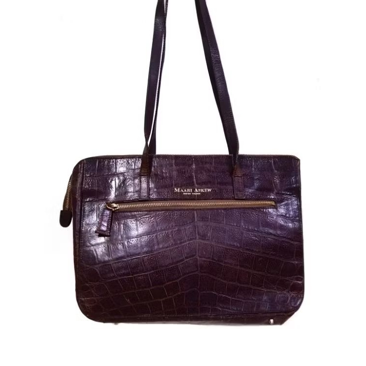 Maari Askew กระเป๋าหนังแท้ สะพายไหล่ สะพายข้าง shoulder กระเป๋ามือสอง ลายจระเข้ หนังจระเข้ yonvintag