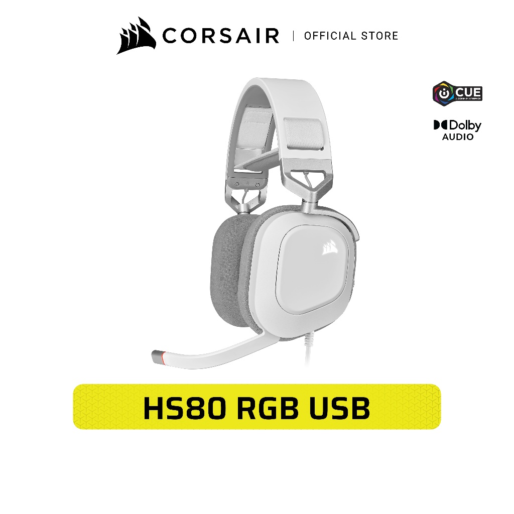 CORSAIR Headset HS80 RGB USB Wired Gaming Headset — White - หูฟังเกมมิ่งมีสาย สีขาว