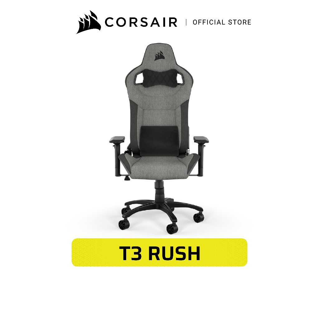 CORSAIR Chair T3 RUSH Gaming Chair — Gray/Charcoal - เก้าอี้เกมมิ่ง ผ้า สีเทา