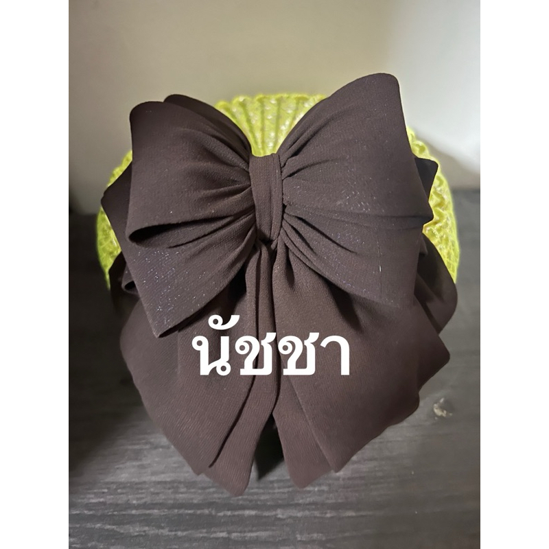 เน็ตติดผมผ้าชีฟองสีน้ำตาลหางสั้น4ชั้นงานแฮนด์เมด