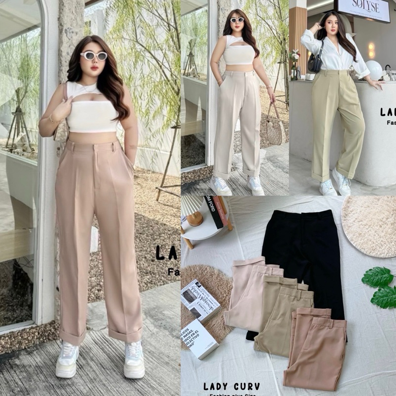 /LC/ กางเกงสาวอวบ 9ส่วน ขากระบอกเล็ก ตะขอหน้า ปลายขาเบิ้ล ใส่ทำงาน ใส่เที่ยว #พลัสไซส์