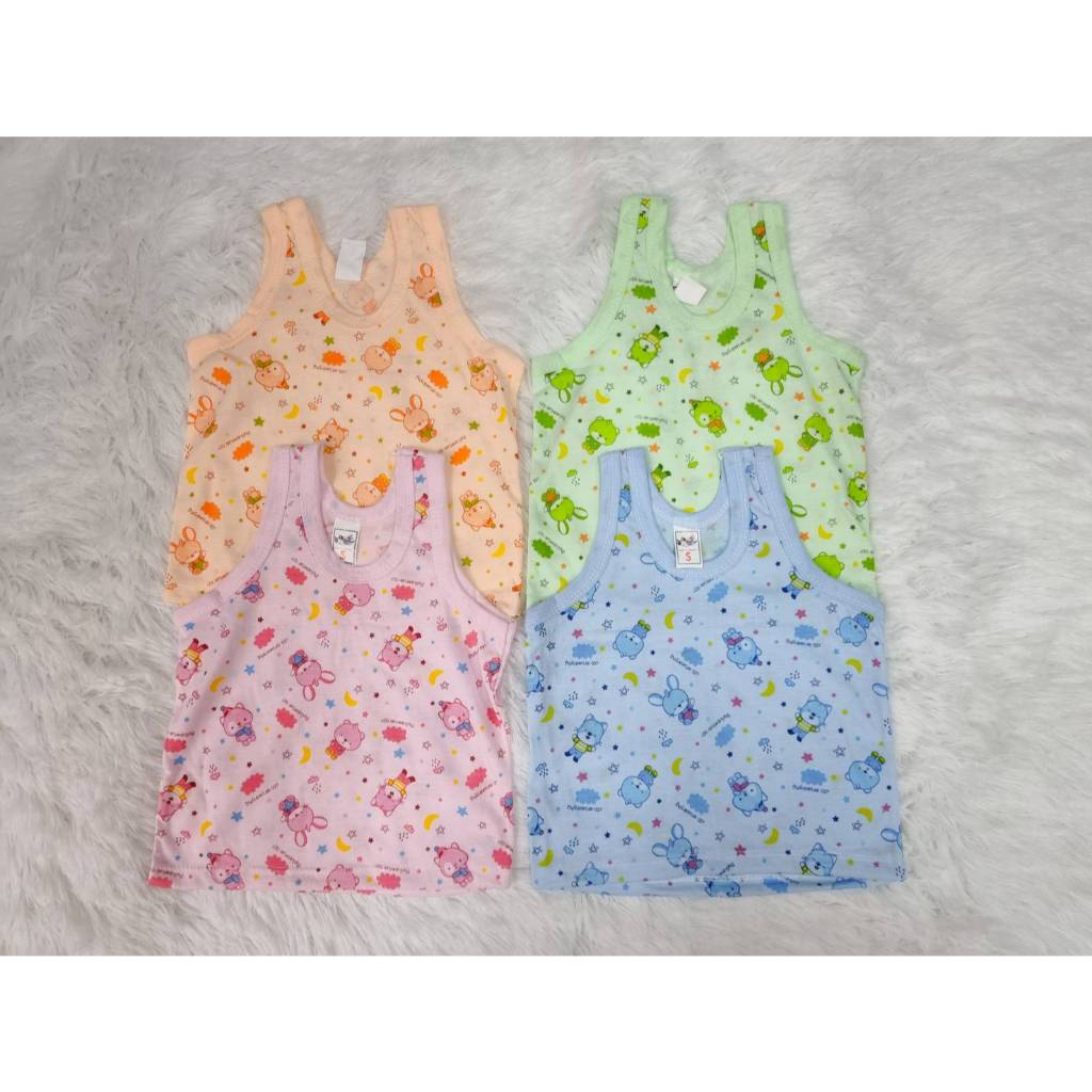 เสื้อกล้าม ผ้านิ่ม สำหรับเด็ก 0 - 18 เดือน ผ้าพื้นสี พิมพ์ลายต่างๆ เช่น ลายสัตว์ ไดโนเสาร์ ขนม