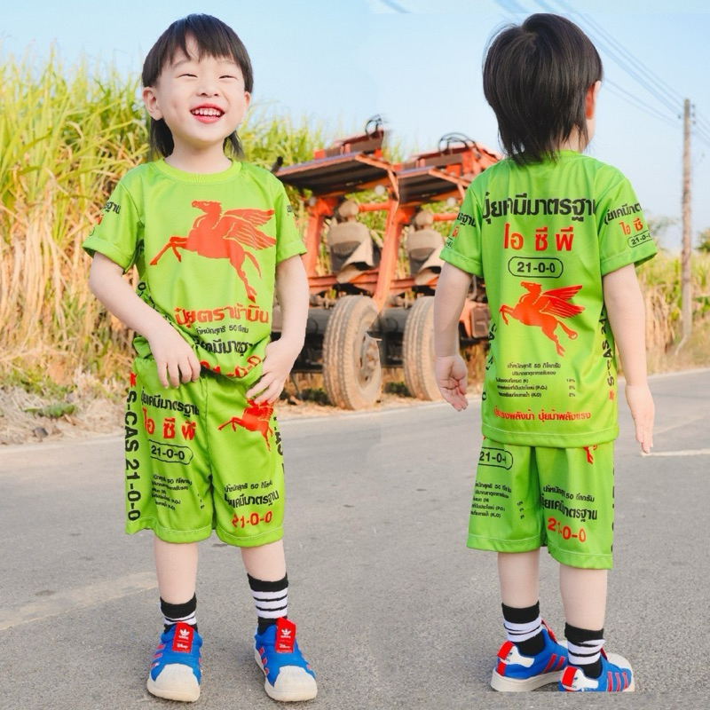 ชุดเซ็ทรุ่นปุ๋ย เสื้อแขนสั้น+กางเกงขาสั้น ชุดเด็ก ลายการ์ตูน ผ้าไมโครไฟเบอร์