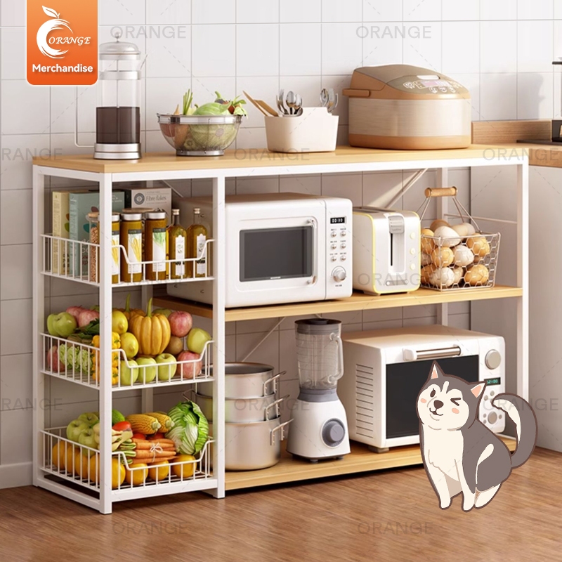 Orange เคาเตอร์ครัว ชั้นวางของในครัว ชั้นวางของเอนกประสงค์ ชนิดไม้+โครงเหล็ก ประหยัดพื้นที่ในบ้าน