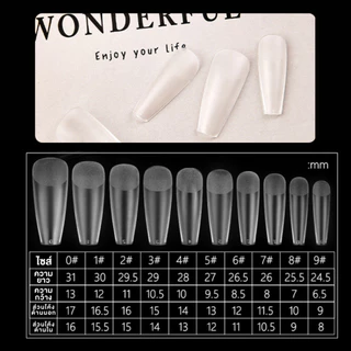 JIELIYA NAIL เล็บห่อแบ่งขาย PVC แบบแยกเบอร์ 0-9 ทรงปลายแหลมกับบัลเล่ย์ 50 ชิ้้น ต่อเล็บปลอม