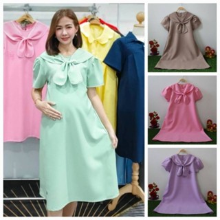 ชุดคลุมท้อง ชุดคลุมท้องมัดโบว์แต่งสก็อต ใส่ทำงานคลุมเข่า ปรั…