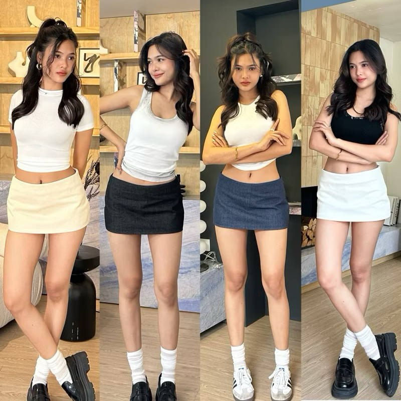 (มี xl แล้วค่า) kiddy skirt กระโปรงเอวต่ำ กางเกงด้านในขนาดs สียีนส์