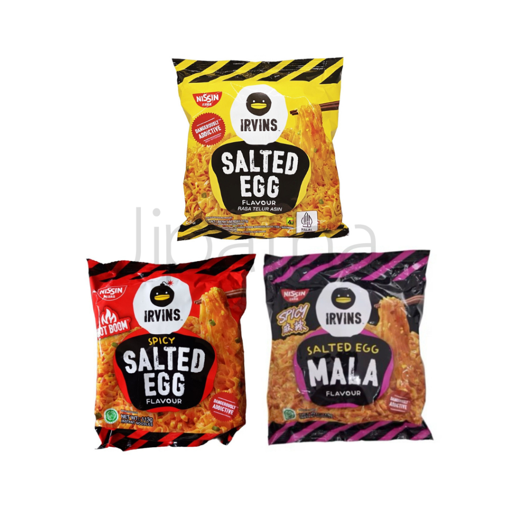 Nissin Irvins บะหมี่แห้งกึ่งสำเร็จรูปรสไข่เค็ม (แบบซอง) สินค้าจากอินโดนีเซีย มีตราฮาลาล ขนาด 113g มี