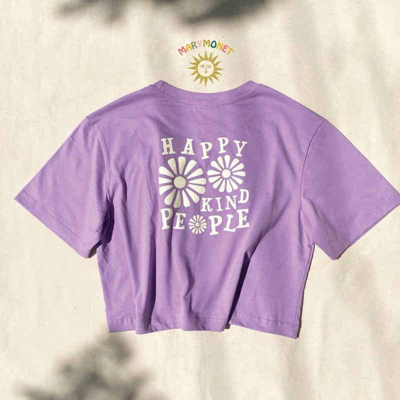 Purple Crop เสื้อครอปสีม่วง เสื้อสีม่วง สกรีนลาย Happy Kine People