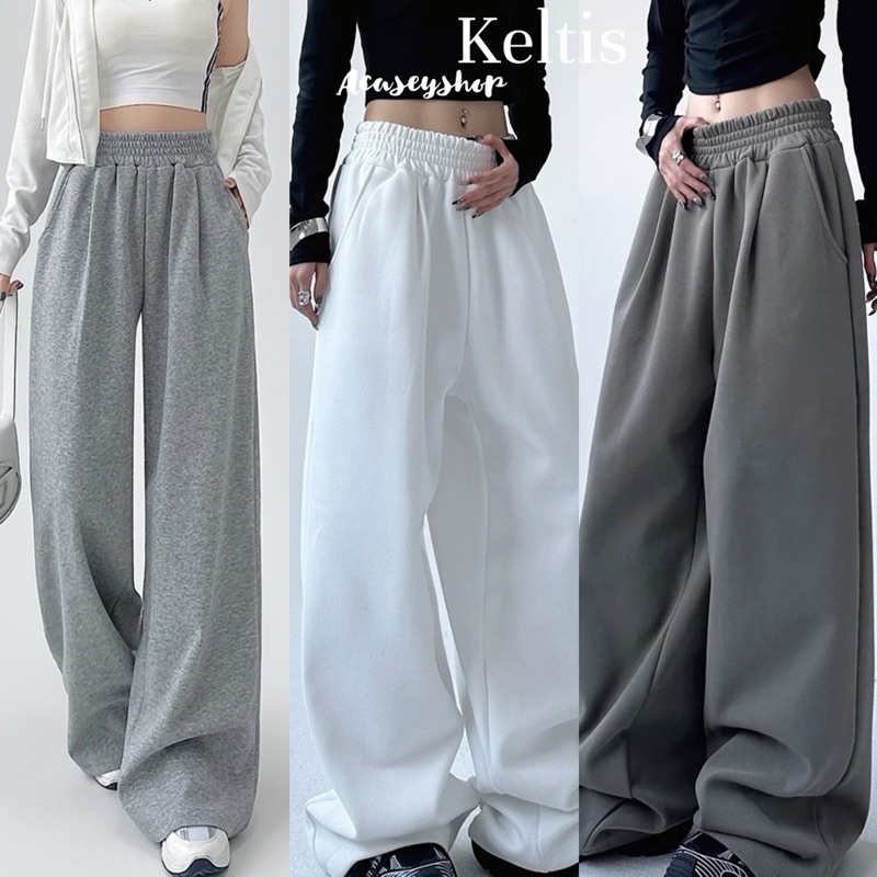 Acasey กางเกงขายาวผู้หญิง กางเกงวอร์ม ขาปล่อย #9232-2 ป้ายkeltis