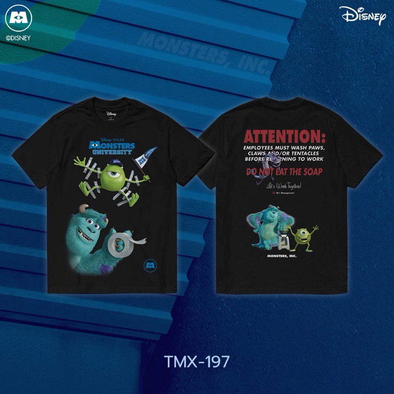 เสื้อยืดการ์ตูน ลาย'Monsters inc'ลิขสิทธิ์แท้ DISNEY (TMX-197)ผ้าสีดำ