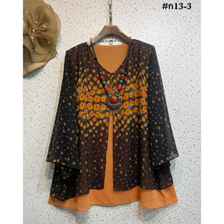 เสื้อชีฟองคอวี(อก 50 -56)งานไทย แขนกรวย สไตล์เสื้อคลุม สวยสด…