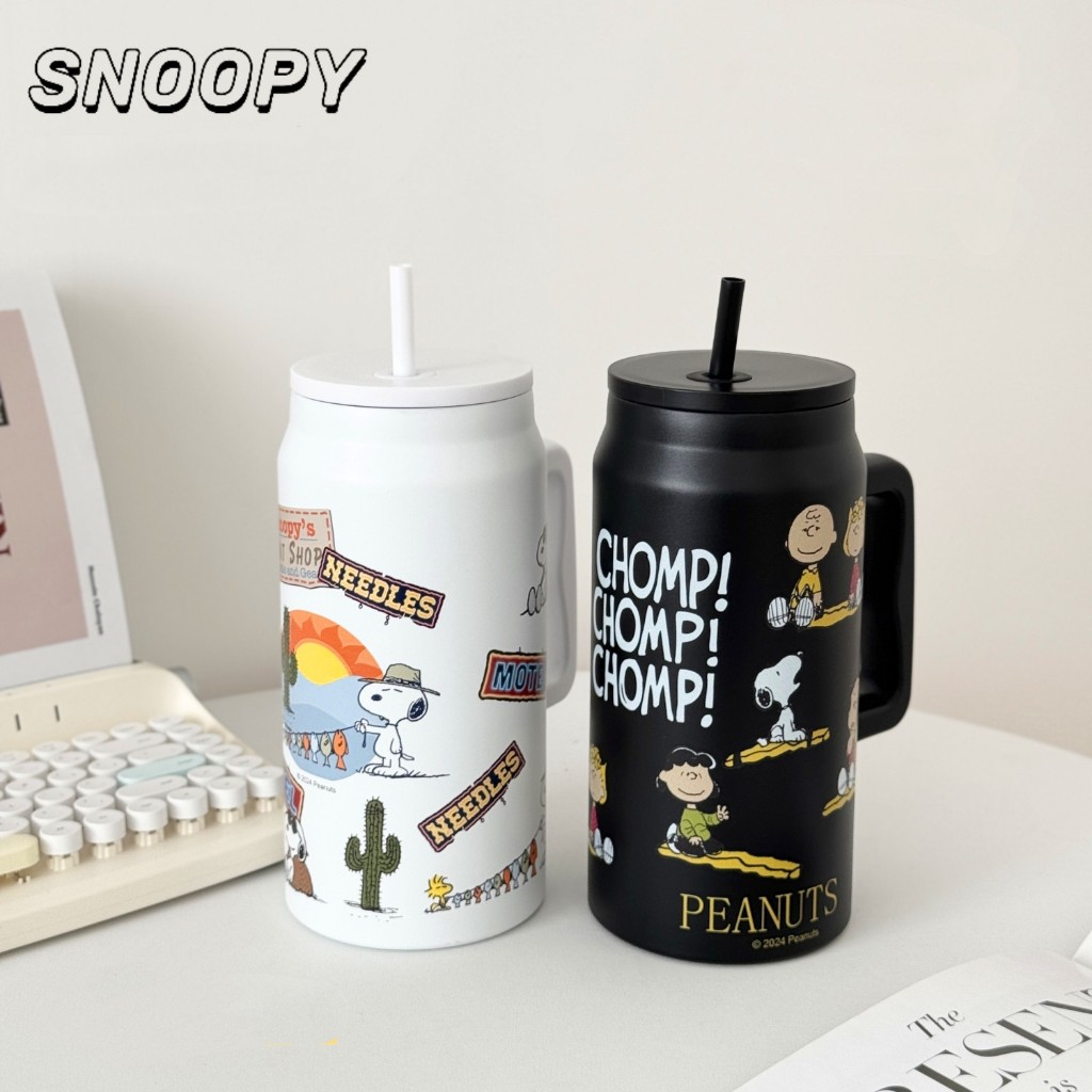 การขายล่วงหน้า Snoopy แก้วเก็บความเย็น 1500ml/50oz พร้อมที่จับและฝาฟางถ้วยแก้วกระติกเก็บความร้อนและเ