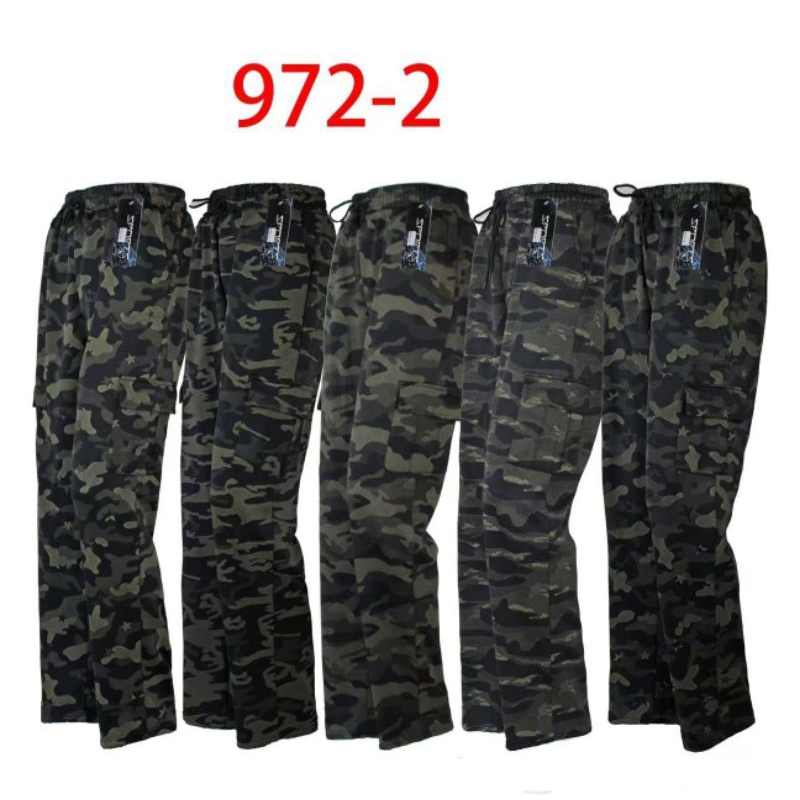 972-2กางเกงขายาวผ้ายทดลายทหารกระเป๋าคาร์โก้
