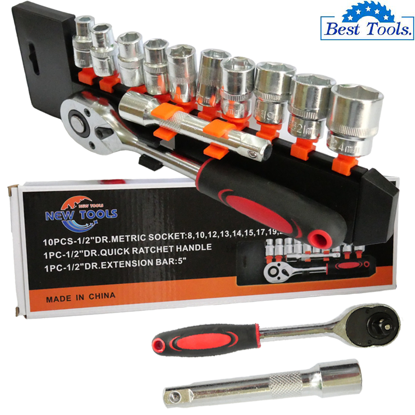 NEW TOOLS ชุดบล็อก ชุดประแจบล๊อค (เบอร์ 8-24 mm) 12 ชิ้น ขนาด 1/2 สินค้าเป็นเหล็กเกรด CR-V JAPAN BRA