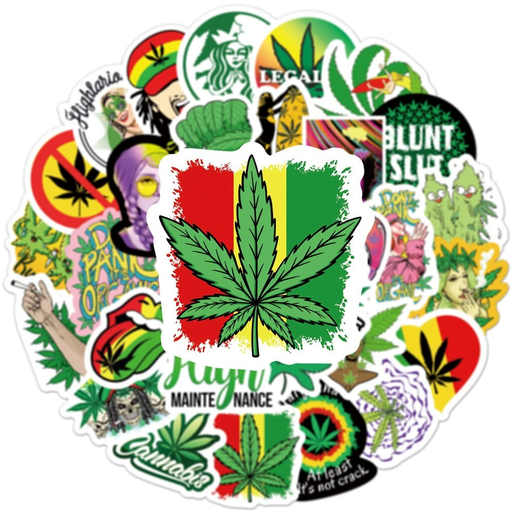 พร้อมส่ง!กัญชาไทย green UFO plants sticker สติกเกอร์ กันน้ำ รูปแบบที่แตกต่างกัน KFC starbuck weed 50