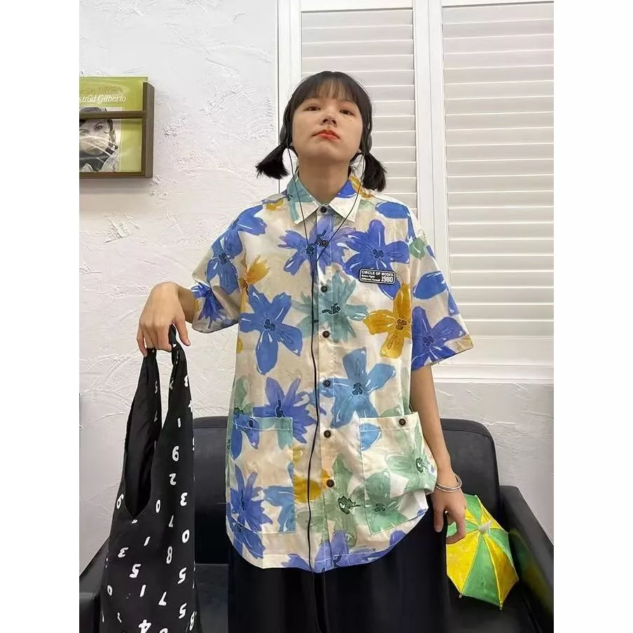 Veewink เสื้อสงกรานต์แขนสั้น ลายดอกวินเทจ Oversize ทรงหลวม thumbnail 6