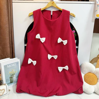 Dress แขนเว้าบอลลูนทรงปล่อยแต่งโบว์ ( Ba-9 ) 🎀✨