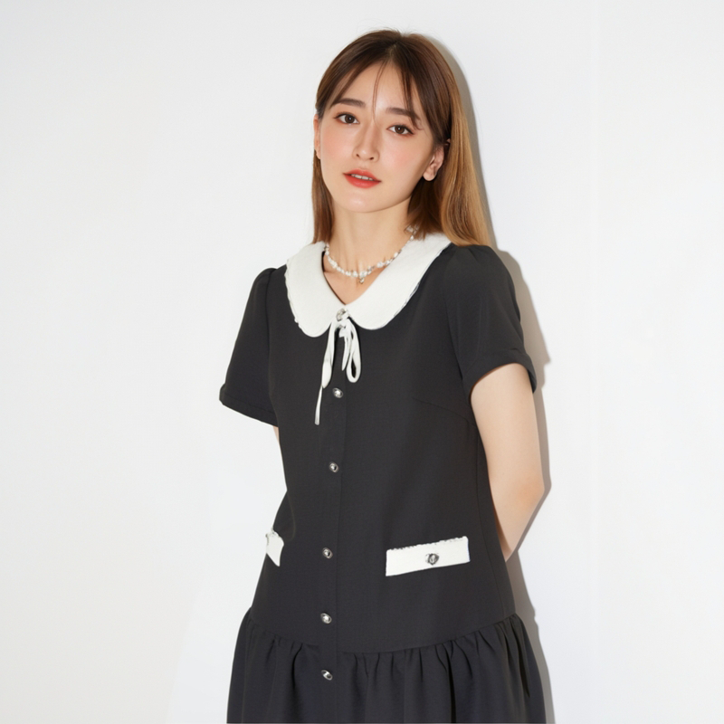 【XS-5XL】 มินิเดรส ดีเทลเเต่งโบว์ ใส่เดท โทนสีพื้นมินิมอล เดรสสาวอวบ ดีไซส์พรางหุ่น สำหรับสาวพลัสไซซ์