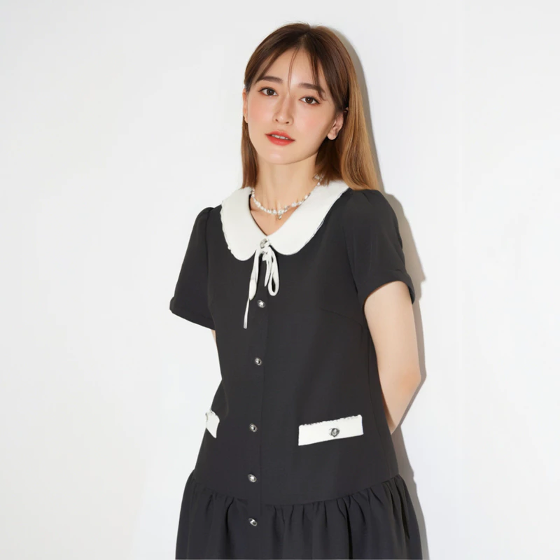 【XS-5XL】 มินิเดรส ดีเทลเเต่งโบว์ ใส่เดท โทนสีพื้นมินิมอล เดรสสาวอวบ ดีไซส์พรางหุ่น สำหรับสาวพลัสไซซ์