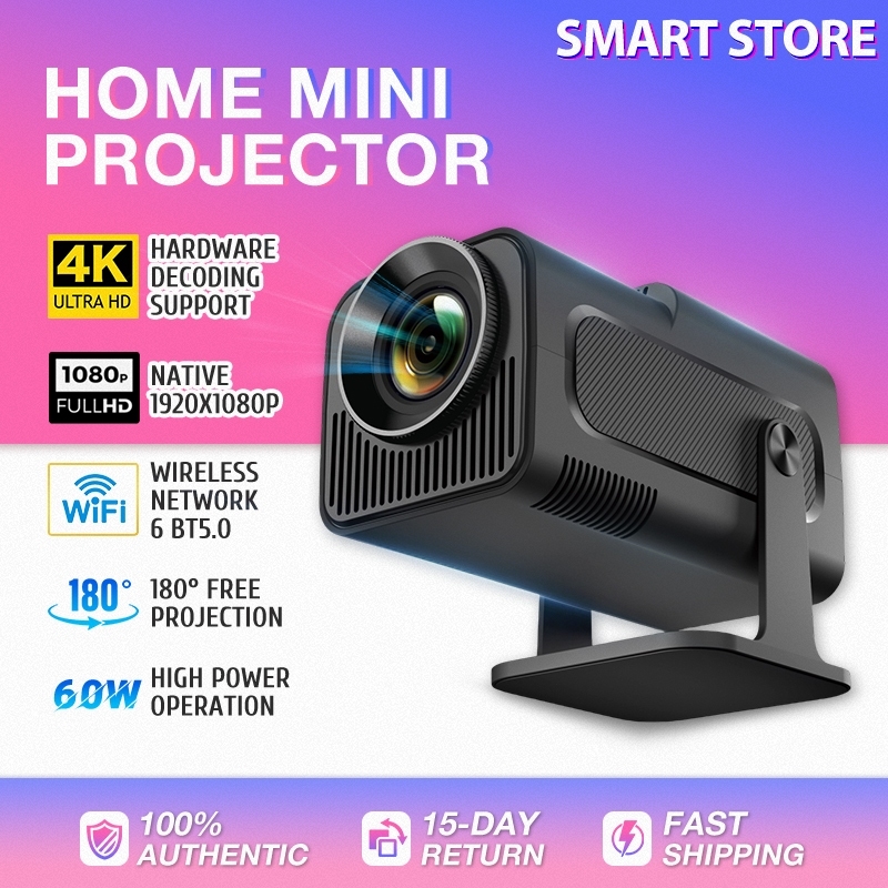HY320 Projector mini โปรเจคเตอร์ 8K อัจฉริยะ ระบบโฟกัสอิเล็กทรอนิกส์ ความละเอียด 1080P มุมฉาย องศา ร
