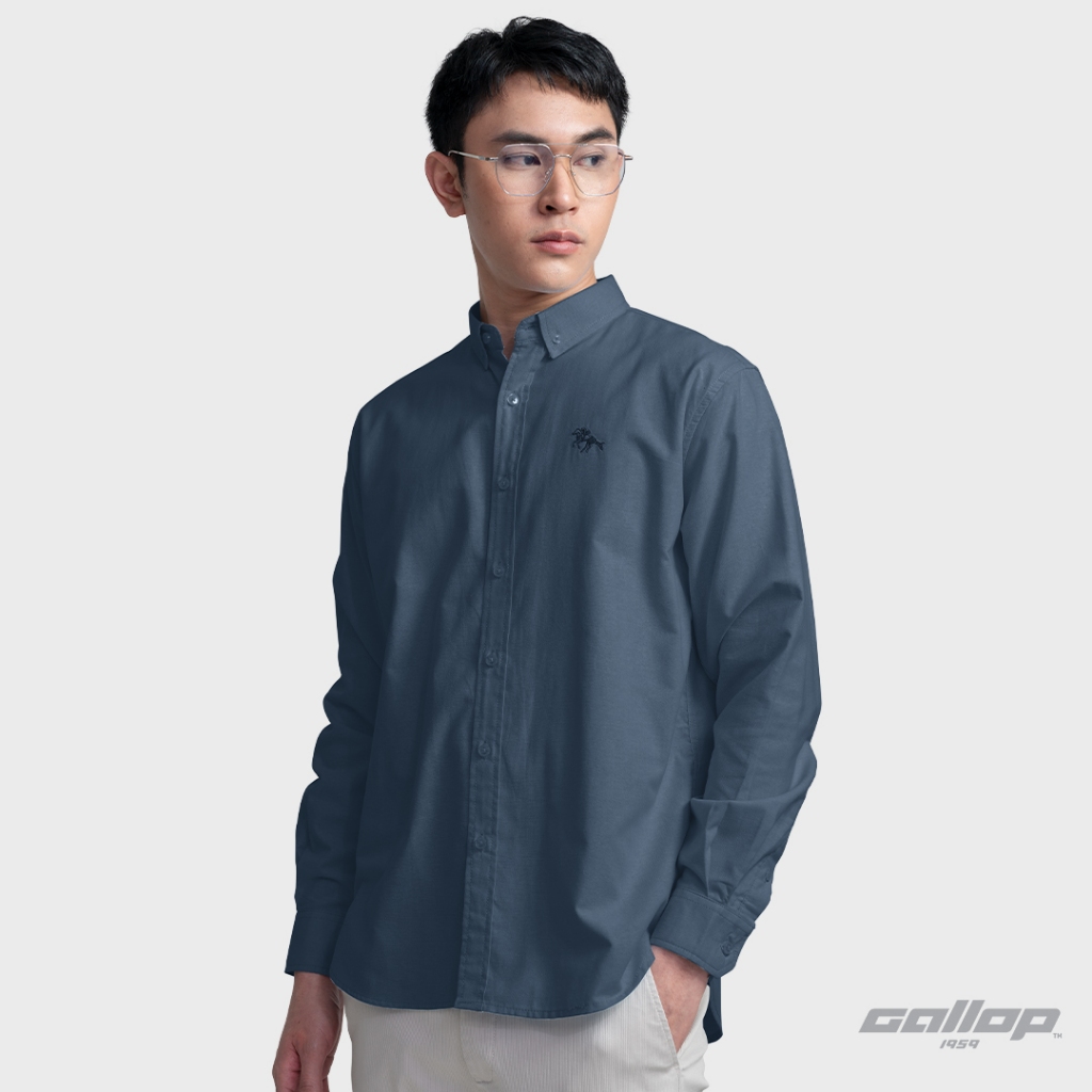 GALLOP : OXFORD CASUAL SHIRT เสื้อเชิ๊ตแขนยาว ผ้า OXFORD รุ่น GW9032 สี Navy Blue - กรมท่า / ราคาปกติ 2,190.-