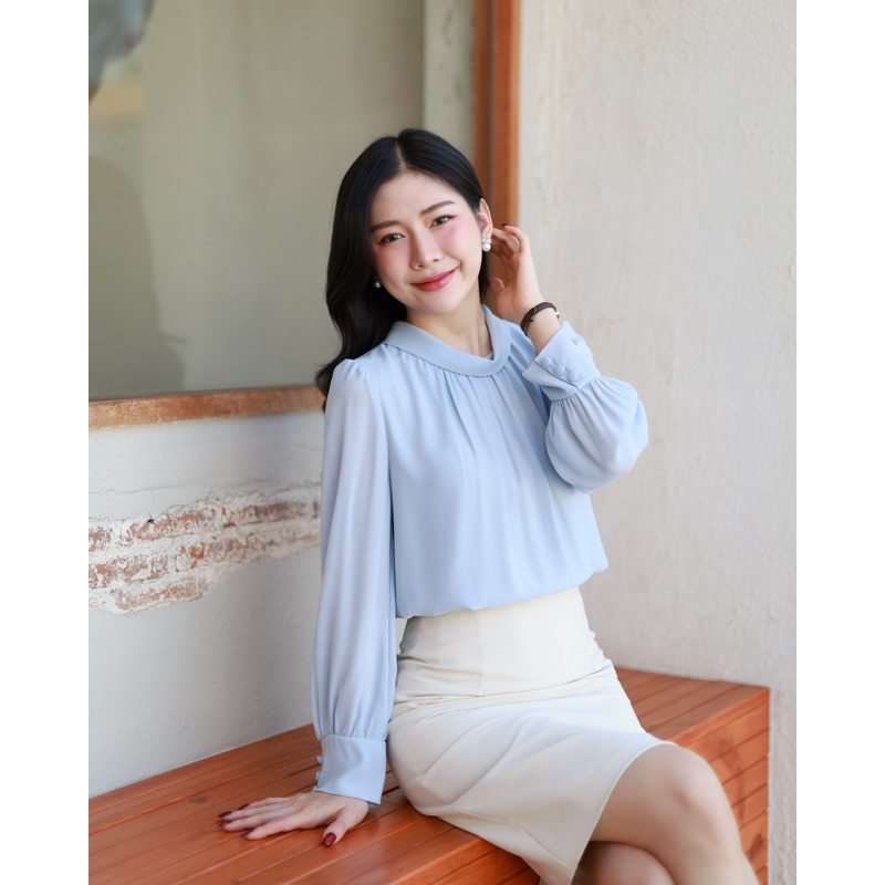 "Dewy Blouse" เสื้อแขนยาวคอปกพับ-จับรูดใต้ปก ดีเทลสวยสุภาพ ใส่ทำงาน สมัครงาน แขนยาวผ้านิ่มๆไม่ร้อน