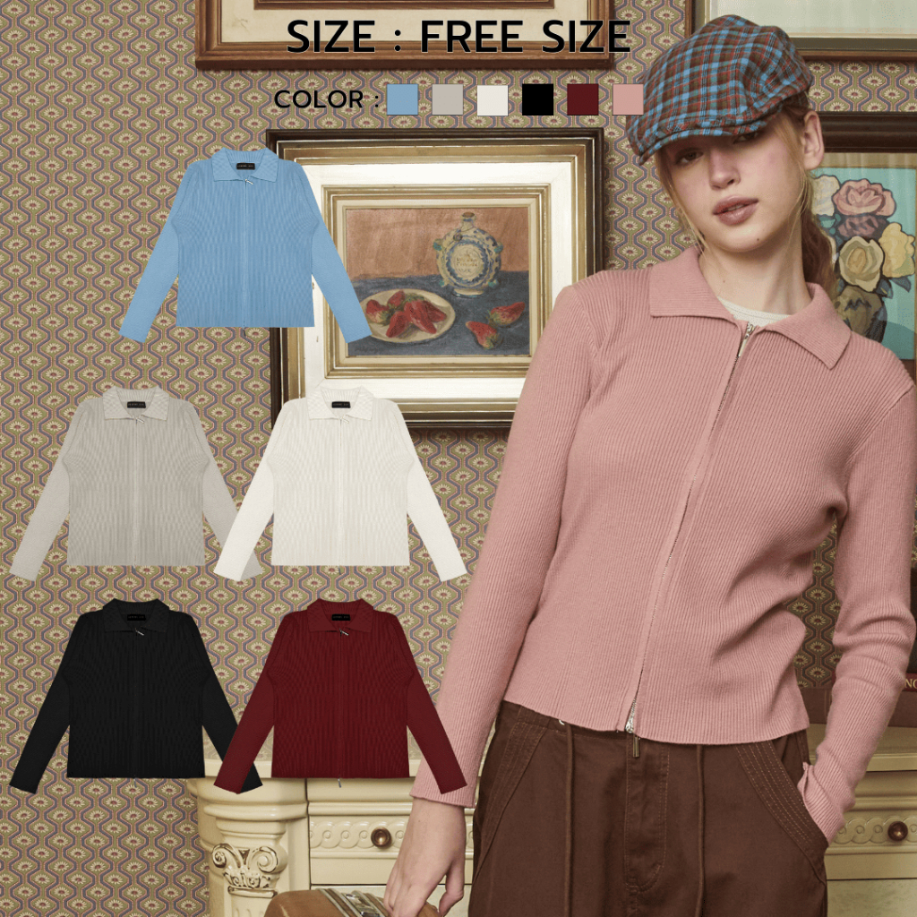 (ส่งด่วน) Bemingtop797(Freesize) - Everyday zip เสื้อแขนยาวซิปหน้าคอปก มีความยืดหยุ่นและนุ่มสบาย