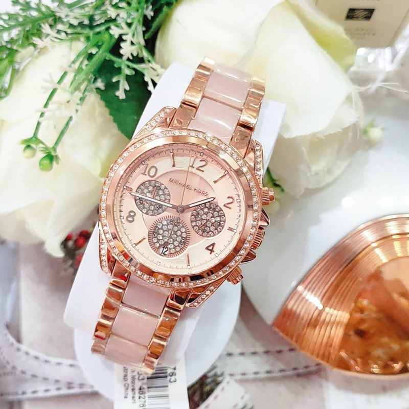 นาฬิกา mk6763 mk Rosegold tone pink acetate watch