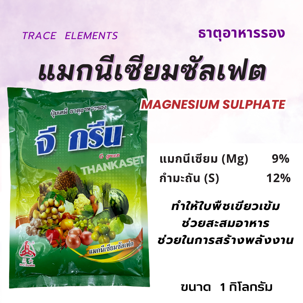 จีกรีน แมกนีเซียมซัลเฟต MgSO4 แมก 9% กำมะถัน 12% ช่วยสะสมอาหาร ทำใบเขียวเข้ม ขนาด 1 กิโลกรัม