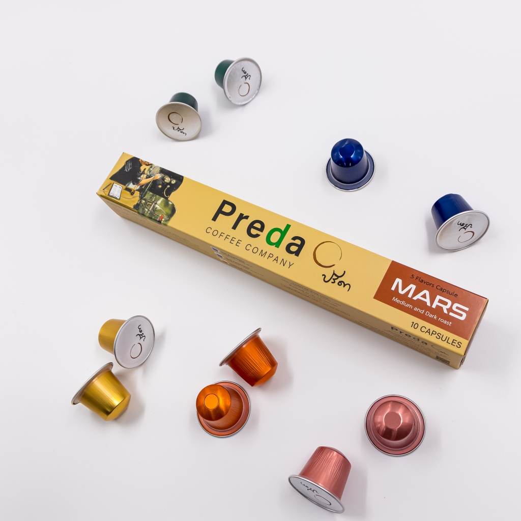 แคปซูลกาแฟ Mars Capsule box พรีเมียม คั่วกลางและคั่วเข้ม 5 รสชาติ ใช้กับ Nespresso กาแฟปรีดา