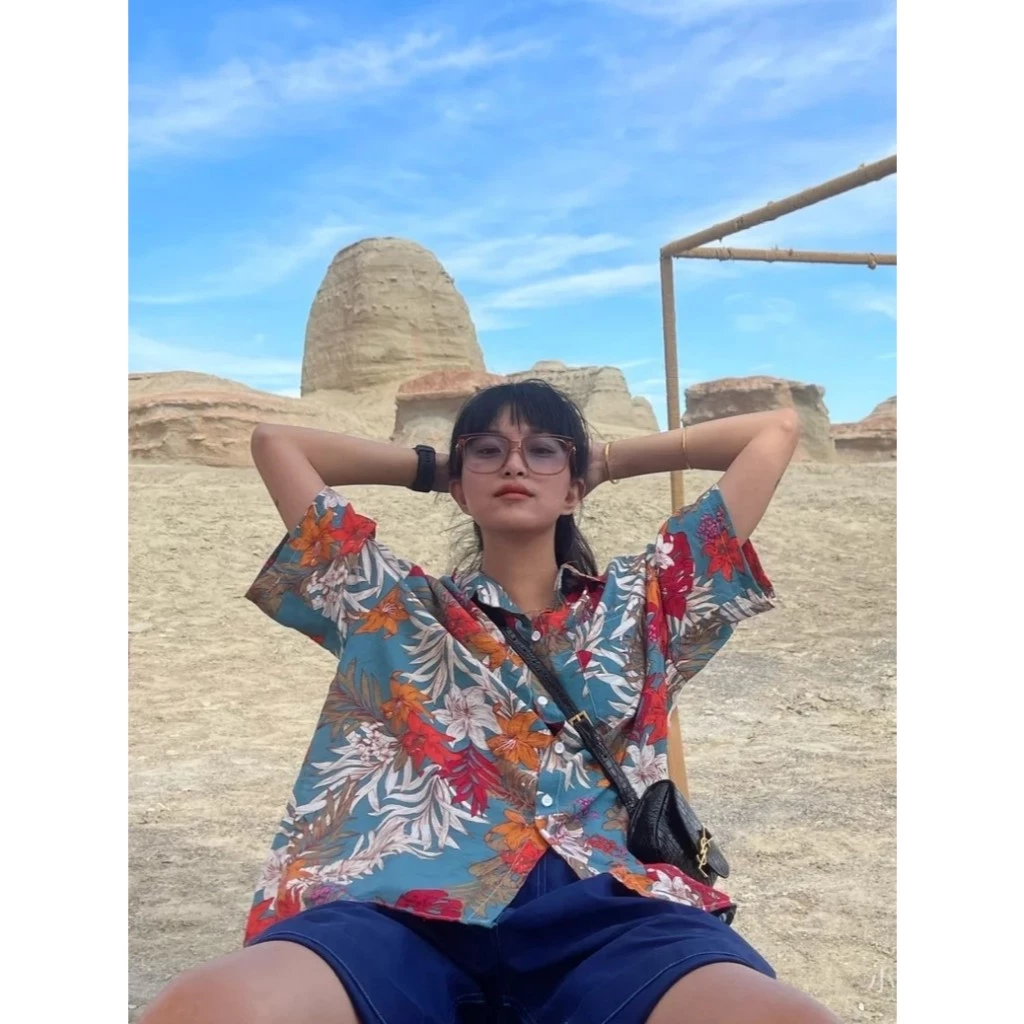 เสื้อสงกรานต์ผู้หญิง ลายฮาวาย ผ้าไหมอิตาลี แขนสั้น #305 thumbnail 8